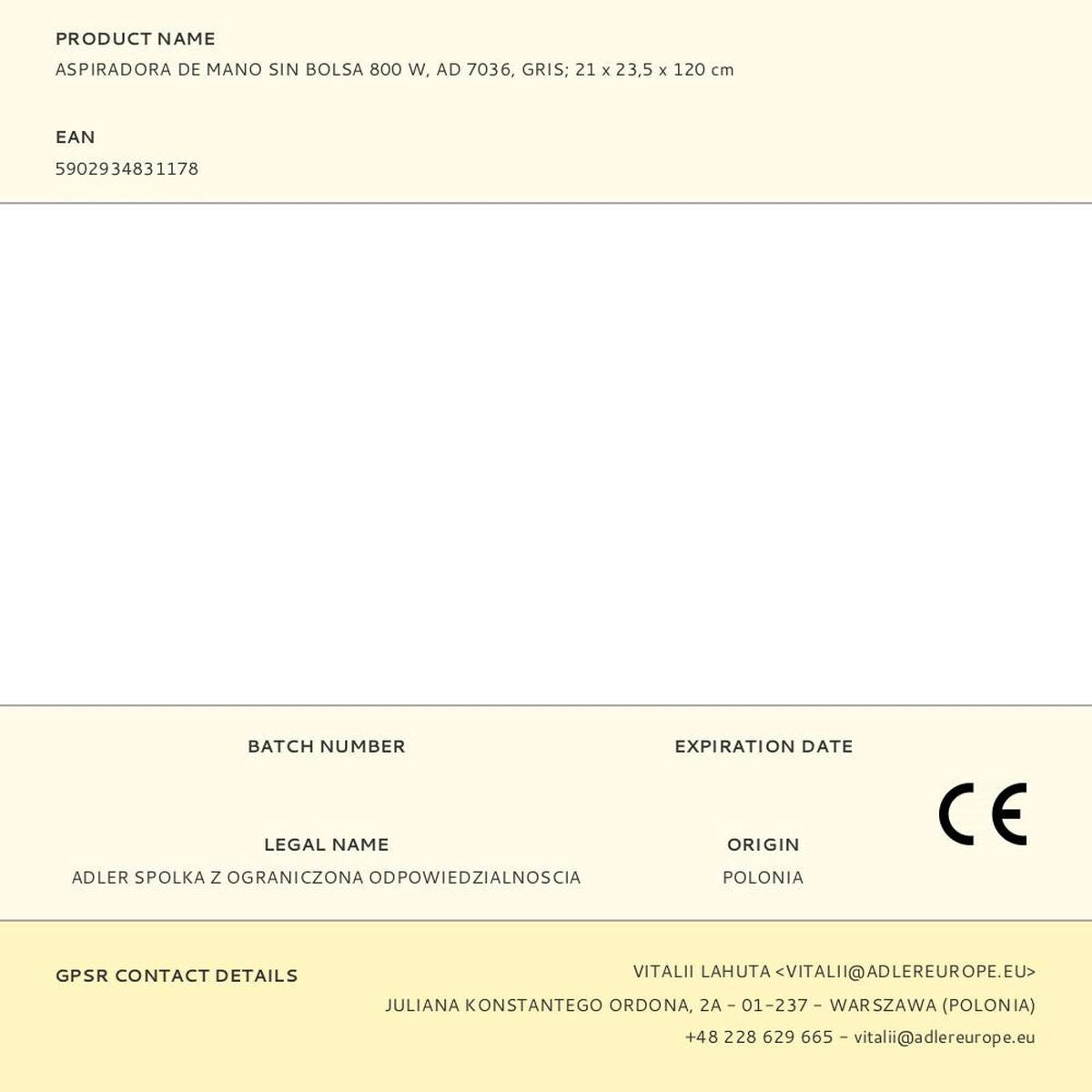 Aspirateur balai Adler AD 7036 - 7