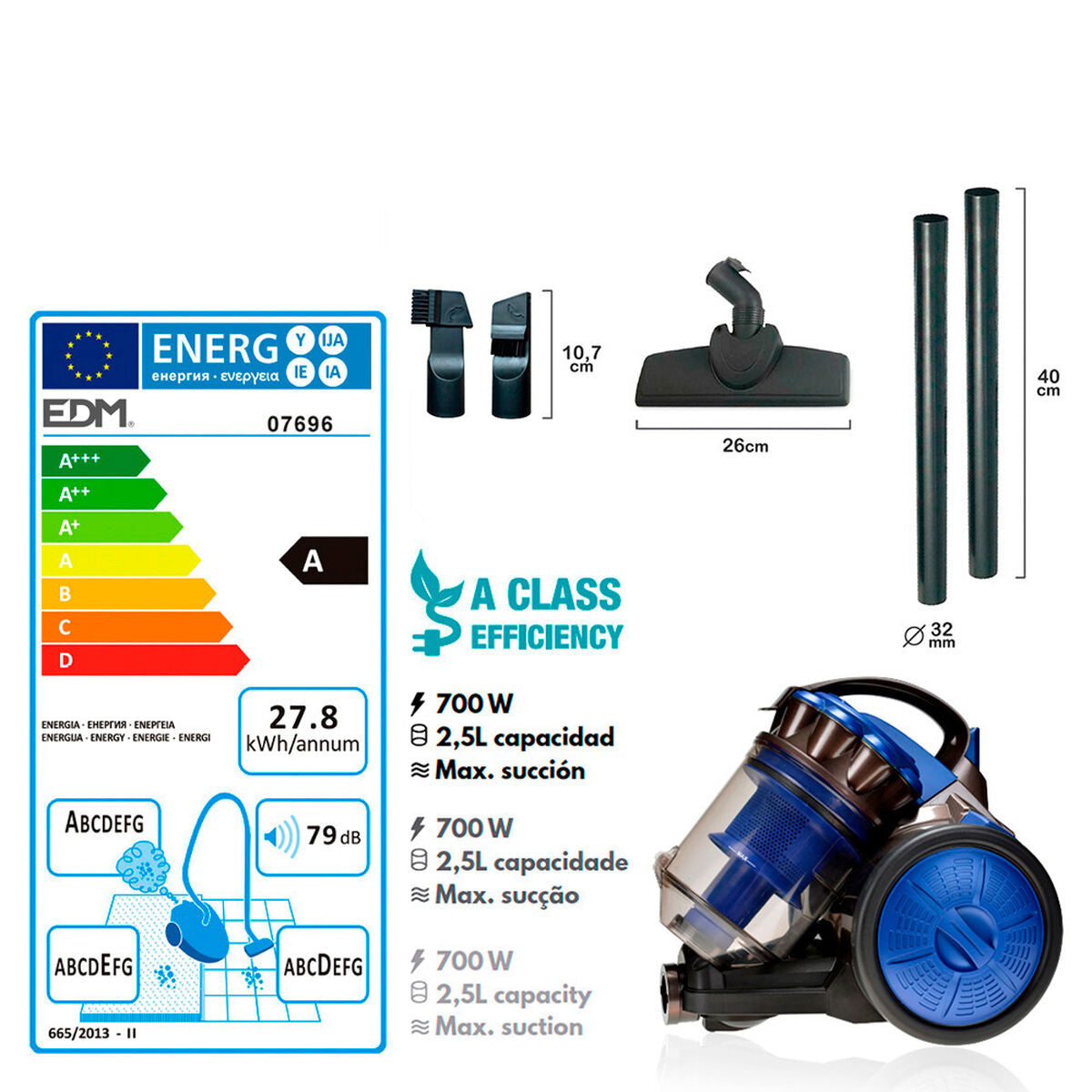 Aspirateur sans sac EDM 07696 Bleu 700 W - 5