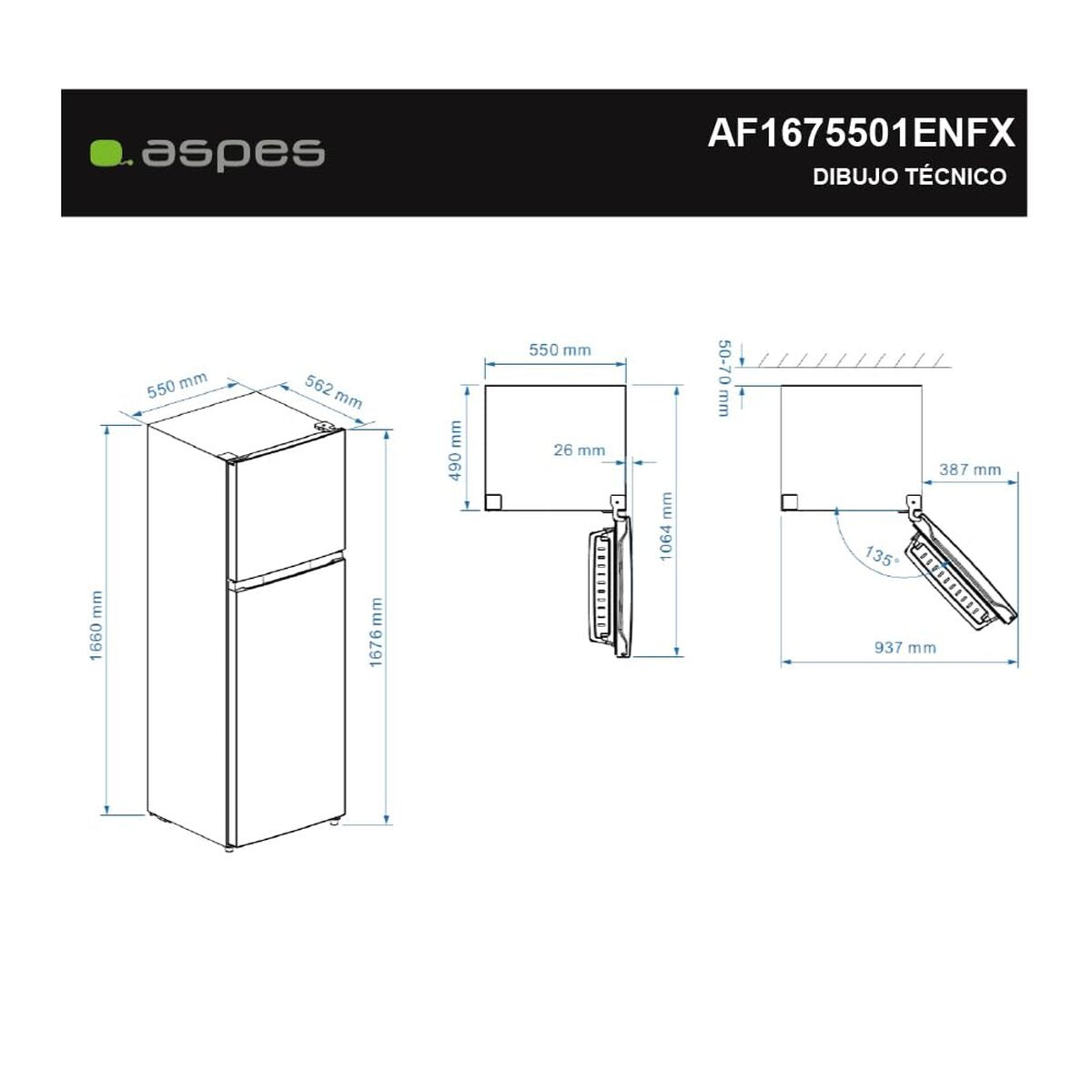Réfrigérateur Combiné Aspes AF1675501ENFX - 7