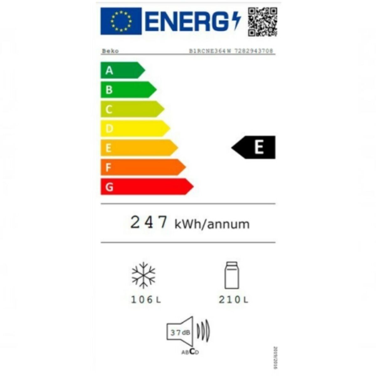 Réfrigérateur Combiné BEKO B1RCNE364W Blanc Noir (186 x 60 cm) - 2